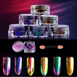 Super Beauty | מוצרי איפור וטיפוח טיפול וטיפוח ציפורניים 6 Colors Chameleon Mirror Chrome Effect Nail Art Powder Manicure Pigment Glitter