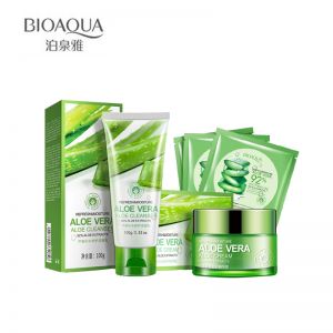 Super Beauty | מוצרי איפור וטיפוח טיפוח BIOAQUA Skin Care Rejuvenate Series Aloe Vera Hydrating Moisturizing Gel Cream &Facial Cleanser & Mask *3