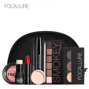 Focallure 8 pcs/set Makeup set including  Lipstick, eyeliner,Mascara, Eyeshadow, Eyebrow Powder makeup kit women Cosmetics bag