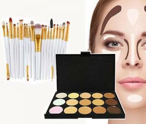    Glamza 20pc White Eye And 15pc Contour Pallet Eye Face Makeup Brush Set Kit