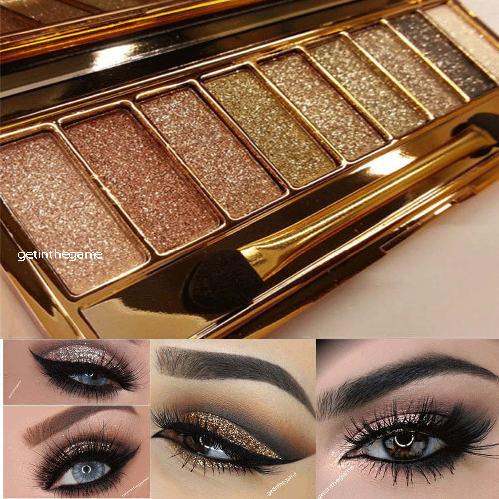 Super Beauty | מוצרי איפור וטיפוח איפור  9 Colors Glitter Eyeshadow Eye Shadow Palette & Makeup Cosmetic Brush Set NEW